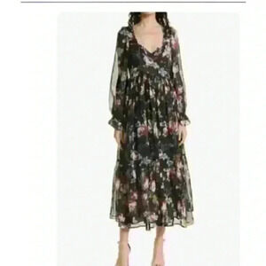 NWT  ByTIMO Wrap L/S Chiffon Floral Maxi Dress Black Multi SZ Medium $495